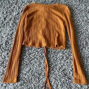 Burnt Orange Cropped Lace-up Back Sweater